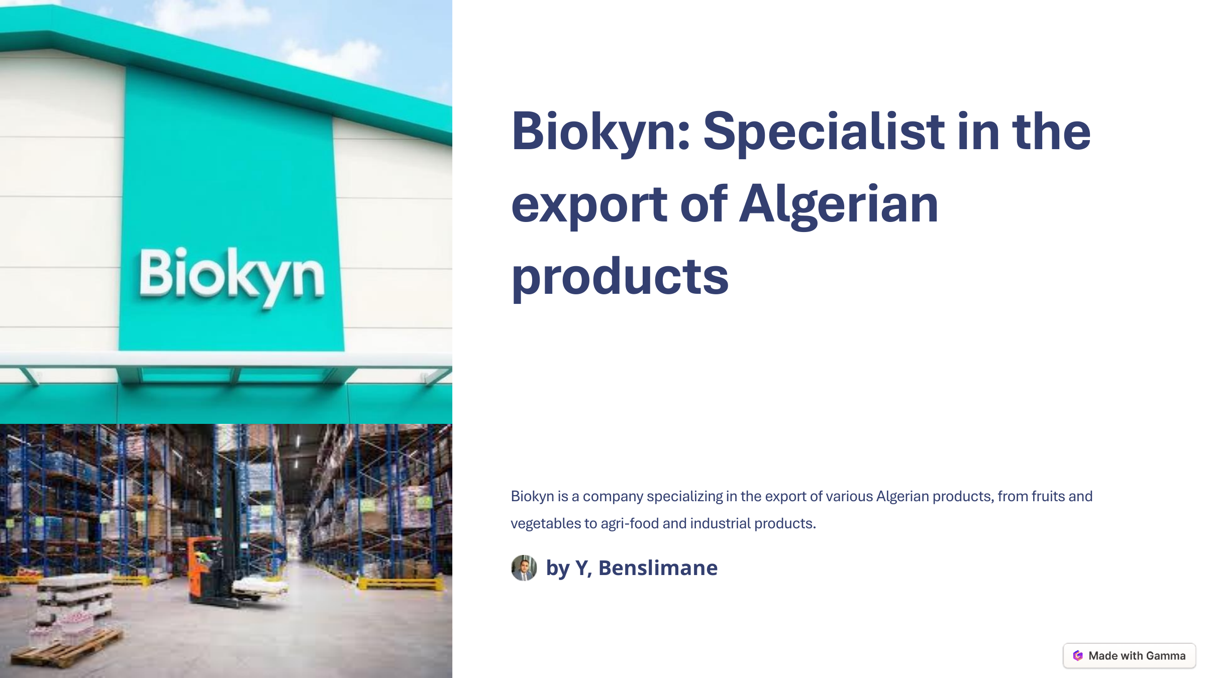 Biokyn presentation slide with logistics imagery